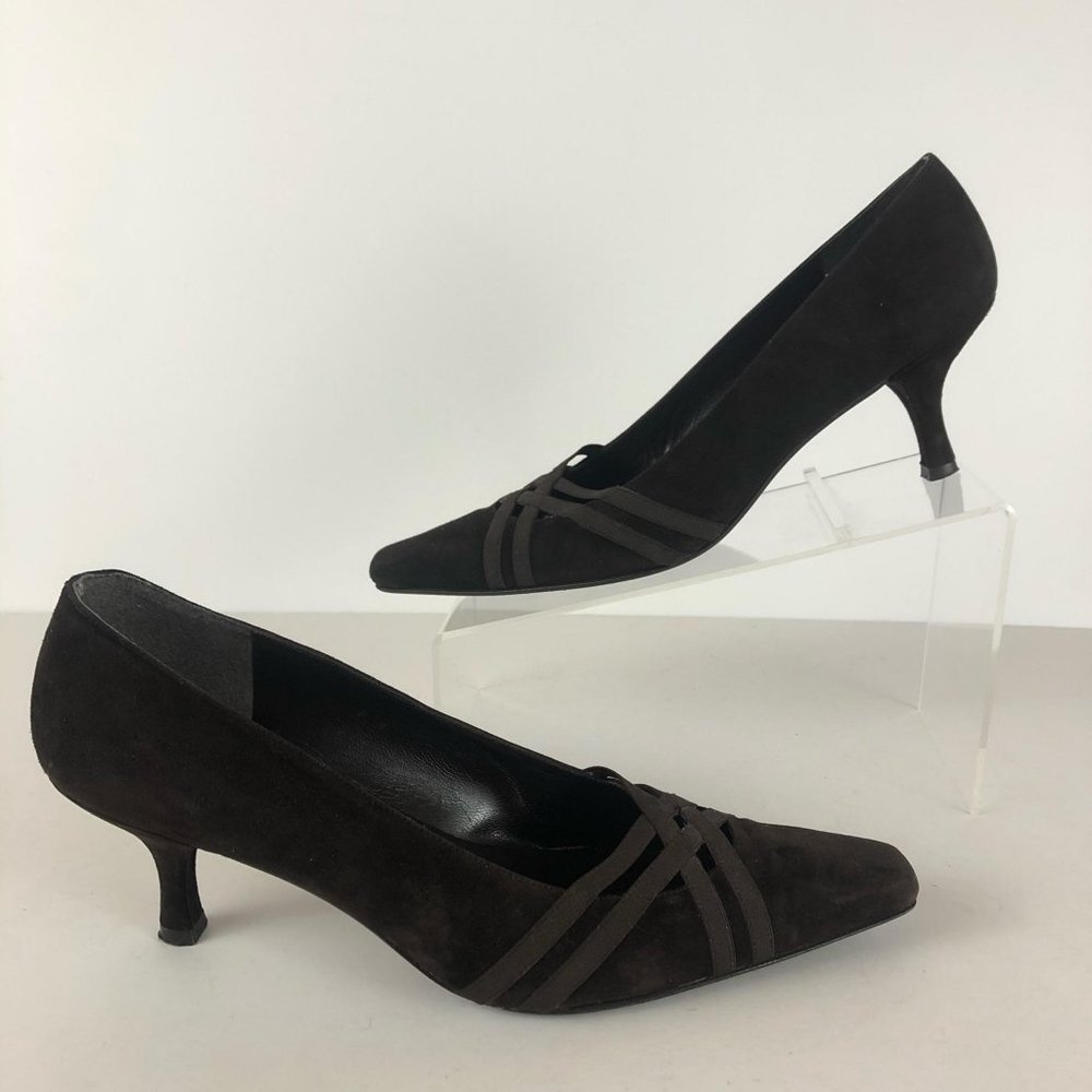 *SOLD* Stuart Weitzman Brown Suede Leather Heels Sz 10 - Picture 2 of 9